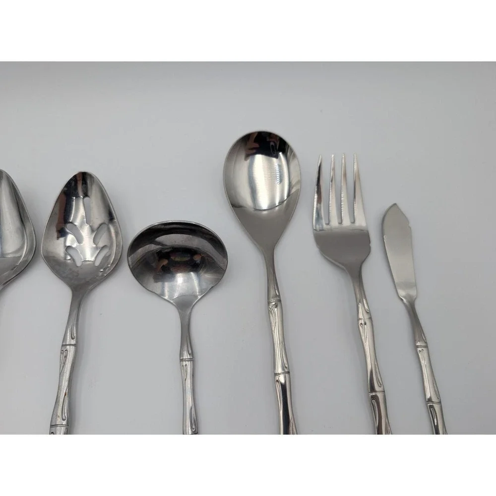 Bamboo‎ Stainless Flatware Serving  Utensil Lot Korea